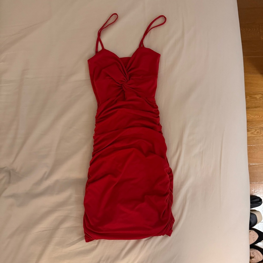 Oh Polly Red Ruched Mini Dress